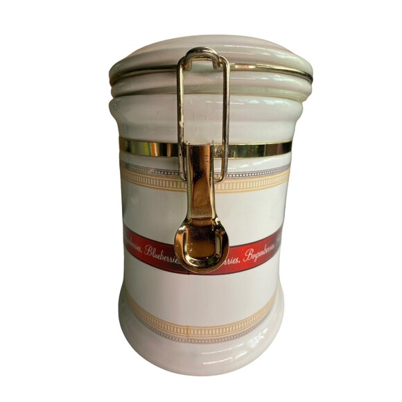 VTG KNOTT’S BERRY FARM 2007 Canister Storage Jar Hinged Lid Ceramic Fruit Print - Picture 3 of 16